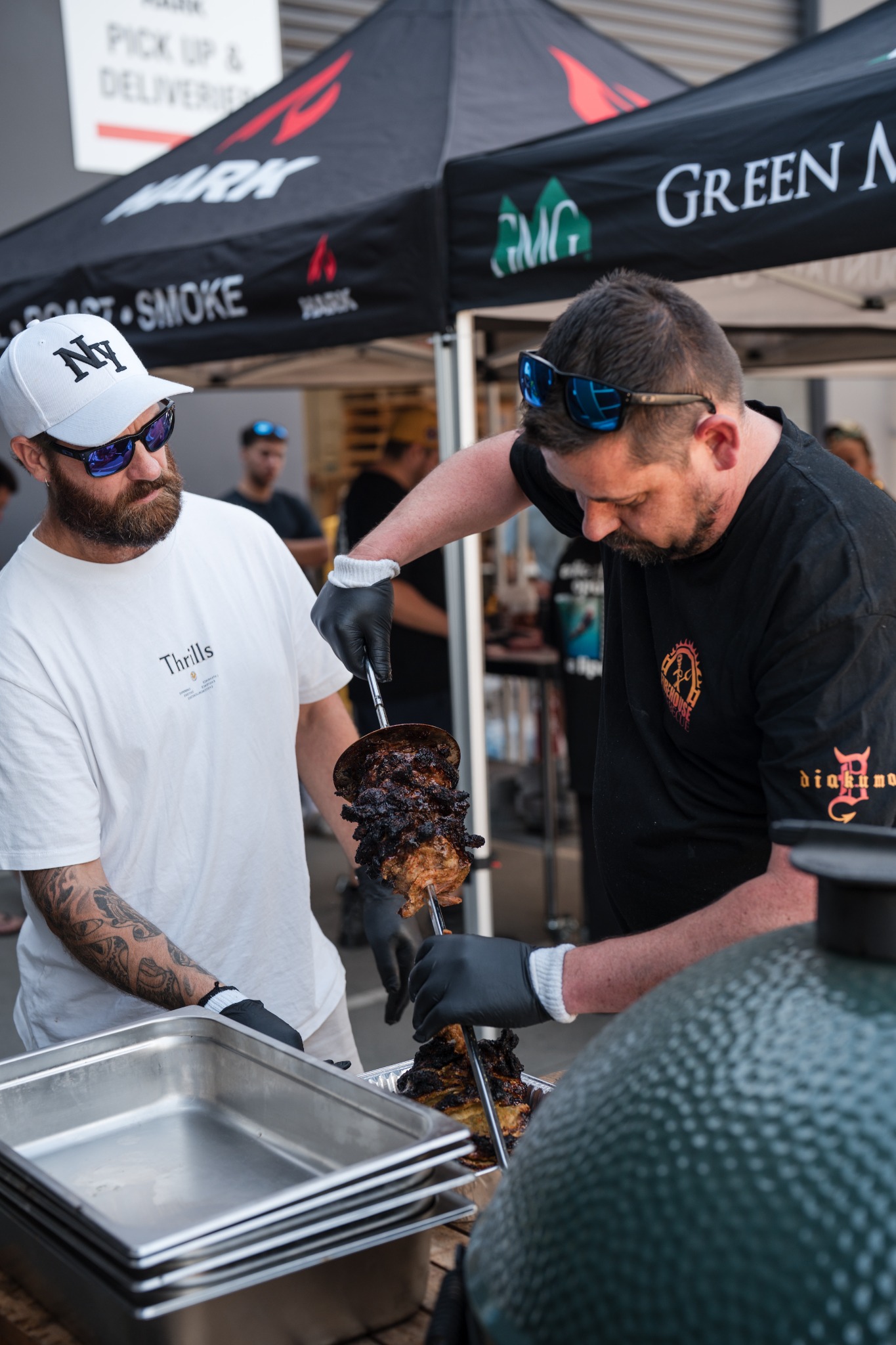 Barbecue meat being carved during class